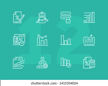 Analytics icon. Set of line icons on white background. Bar graph, marketing report, discount. Diagram concept. Vector illustration can be used for topics like business, finance, trade