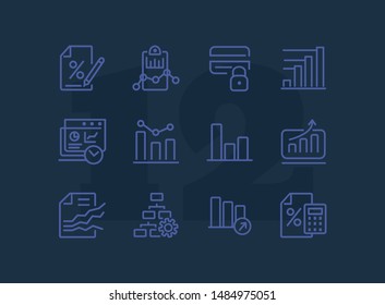 Analytics icon. Set of line icons on white background. Bar graph, marketing report, discount. Diagram concept. Vector illustration can be used for topics like business, finance, trade