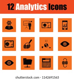 Analytics icon set. Orange design. Vector illustration.