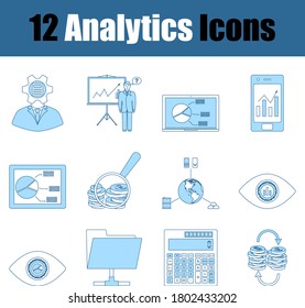 Analytics Icon Set. Thin Line With Blue Fill Design. Vector Illustration.