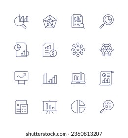 Analytics icon set. Thin line icon. Editable stroke. Containing analysis, analytics, bars chart, data, data analytics, diagram, increase, pie chart, radar, search, statistics.