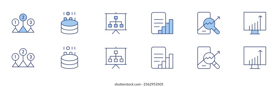 Analytics icon set in two styles, Duotone and Thin Line style. Editable stroke. traffic, presentation, levels, report, data analytics, trading.