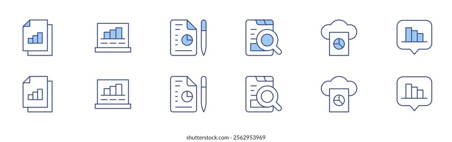 Analytics icon set in two styles, Duotone and Thin Line style. Editable stroke. analytics, data analytics, cloud.
