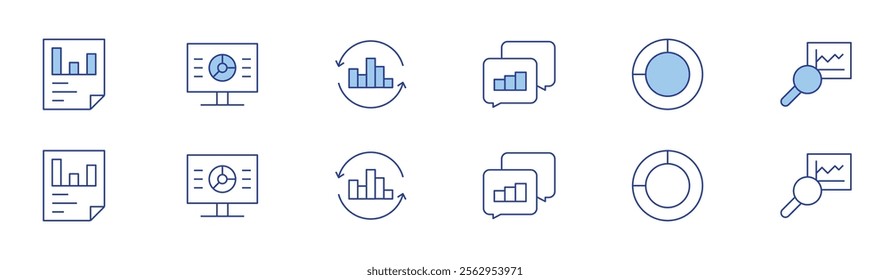 Analytics icon set in two styles, Duotone and Thin Line style. Editable stroke. data analytics, analytics, chat, loading.