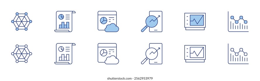 Analytics icon set in two styles, Duotone and Thin Line style. Editable stroke. analytics, radar, statistics, analysis.