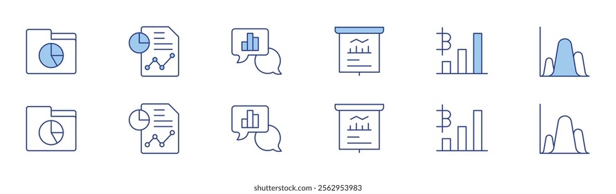Analytics icon set in two styles, Duotone and Thin Line style. Editable stroke. analytic, analytics, presentation, file, report.