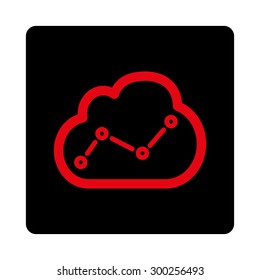 Analytics icon. This flat rounded square button uses intensive red and black colors and isolated on a white background.
