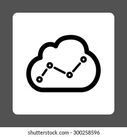Analytics icon. This flat rounded square button uses black and white colors and isolated on a gray background.