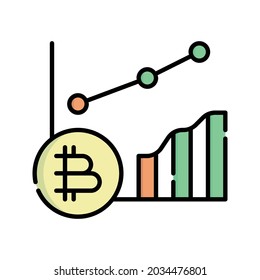 Analytics Icon Vector Illustration. Flat Outline Cartoon. Cryptocurrency Market Icon Concept Isolated Premium Vector