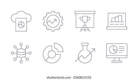 Analytics icons. editable stroke. Containing analytics, cloud, computer, data analytics, management, pie chart, trophy, market research.