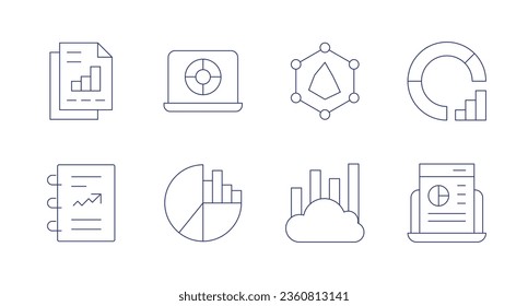 Analytics icons. editable stroke. Containing analytics, business report, data analysis, laptop, pie chart, seo, stats.