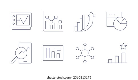 Analytics icons. editable stroke. Containing analysis, analytics, data analytics, diagram, pie chart, rating.