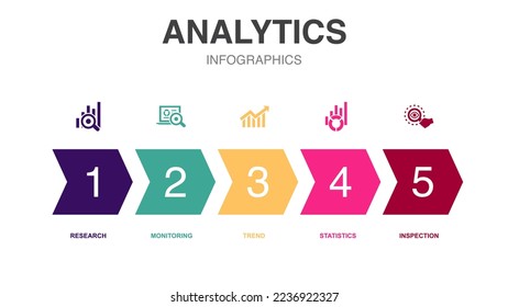 iconos de análisis Plantilla de diseño infográfico. Concepto creativo con 5 opciones