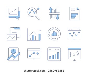 Analytics icons. Line Duotone style, editable stroke. tablet, levels, analytics, donut chart, chart, data analytics, analysis.