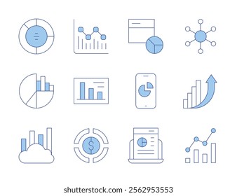 Analytics icons. Line Duotone style, editable stroke. seo, web analytics, pie chart, smartphone, analytics, data analytics, increase, diagram, budget.