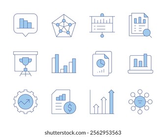 Analytics icons. Line Duotone style, editable stroke. analytics, trophy, files, management, profits, data analytics, increase, bars chart, diagram.