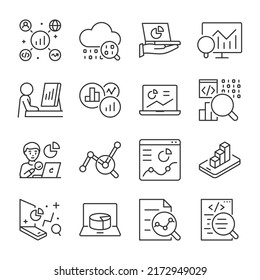 IT analytics icons set  Data analysis  big data  Data Scientist  Processing   visualization  linear icon collection  Line and editable stroke