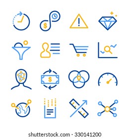 Analytics icons set. Included the icons as filter, sort, measurement, analyze, data, transfer and more.