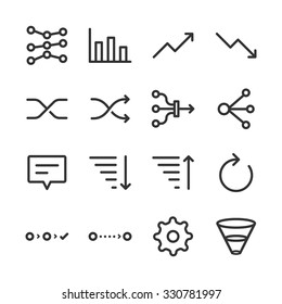 Analytics icons set. Included the icons as filter, sort, refresh, graph, navigation, flow and more.