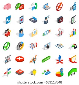 Analytics icons set. Isometric style of 36 analytics vector icons for web isolated on white background