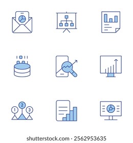 Analytics icons set. Line Duotone style, editable stroke. traffic, analytics, email, presentation, levels, report, data analytics, trading.
