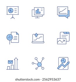 Analytics icons set. Line Duotone style, editable stroke. tablet, analytics, chart, report, analysis, presentation, stats, data analytics.