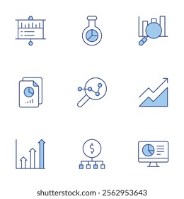 Analytics icons set. Line Duotone style, editable stroke. search, profit, computer, analytics, files, analytical, profits, market research.