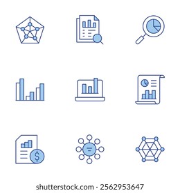 Analytics icons set. Line Duotone style, editable stroke. pie chart, radar, statistics, analytics, data analytics, increase, bars chart, diagram.