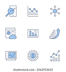 Analytics icons set. Line Duotone style, editable stroke. data analytics, increase, diagram, analytics, budget, analysis.
