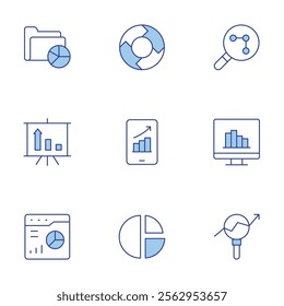 Analytics icons set. Line Duotone style, editable stroke. pie chart, mobile, analytics, data, cycle.