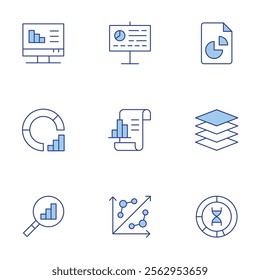 Analytics icons set. Line Duotone style, editable stroke. layers, analytics, donut chart, analysis, chart.