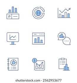 Analytics icons set. Line Duotone style, editable stroke. analytics, data analytics, graph, data, statistics.
