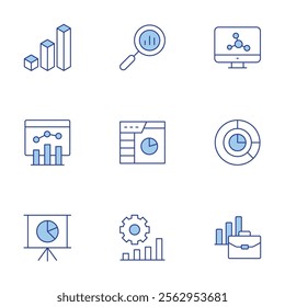Analytics icons set. Line Duotone style, editable stroke. analytics, computer.