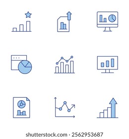 Analytics icons set. Line Duotone style, editable stroke. analytics, business intelligence, rating, statistics, analysis, pie chart.