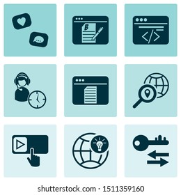 Analytics icons set with local SEO, sort keywords, custom coding and other programming

 elements. Isolated vector illustration analytics icons