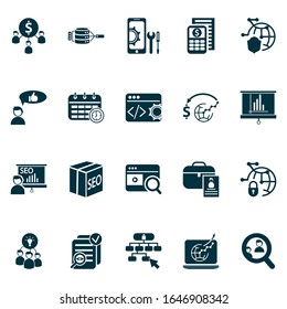 Analytics icons set with site navigation, time planning, network protection and other financial elements. Isolated vector illustration analytics icons.