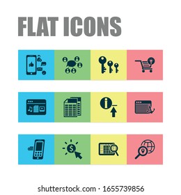 Analytics icons set with social media, pay per click, spreadsheets and other document elements. Isolated vector illustration analytics icons.