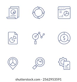 Analytics icons set. Thin Line style, editable stroke. analytics, cycle, data analytics, pie chart, search.