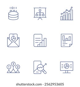 Analytics icons set. Thin Line style, editable stroke. analysis, analytics, data analytics, email, levels, presentation, report, trading.