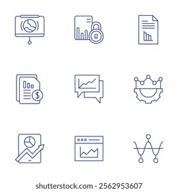 Analytics icons set. Thin Line style, editable stroke. analysis, analytics, chart, presentation, report, tablet.
