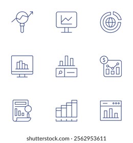 Analytics icons set. Thin Line style, editable stroke. analytics, assessment, data analytics, data, graph, growth chart, statistics.