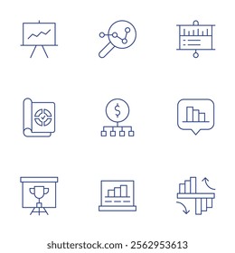Analytics icons set. Thin Line style, editable stroke. analytical, analytics, comparison, presentation, report, trophy.