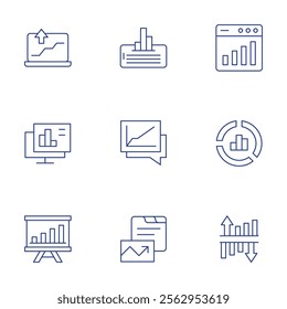 Analytics icons set. Thin Line style, editable stroke. analysis, analytics, chart, data analytics, donut chart, levels.