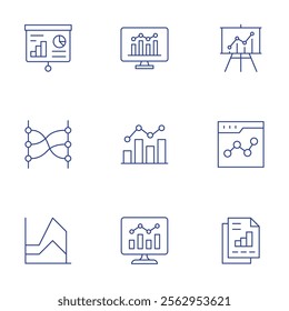 Analytics icons set. Thin Line style, editable stroke. analysis, analytics, business report, presentation, relations, stats.