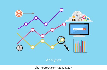 Analytics illustration. Flat design illustration concepts for business, business statistics, brainstorming, monitoring trend.
