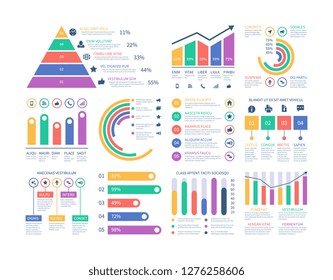 Analytics infographics elements. Data graphic, marketing chart diagram. Budget flat histogram. Statistic infographics elements