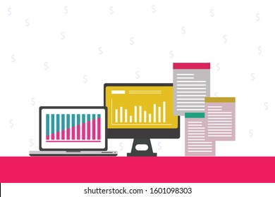 Analytics Information and Development Website Statistic. Flat design concept for smart investment, finance, banking, market data analytics, strategic management, financial planning.