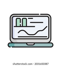 Analytics Laptop Icon Vector Illustration. Flat Outline Cartoon. Business Analytics Icon Concept Isolated Premium Vector