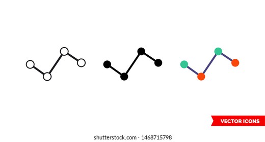 Analytics line chart diagram icon of 3 types: color, black and white, outline. Isolated vector sign symbol.