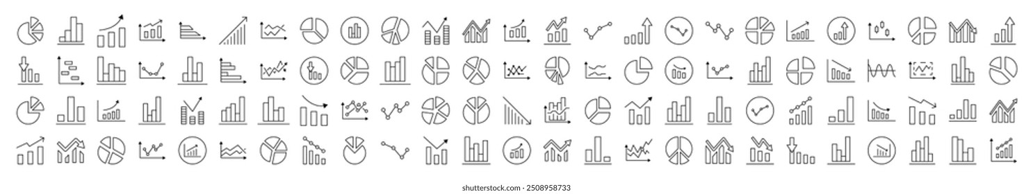 Analytics Line Icon Bundle. Modern Collection for Design, Web Sites, Apps, Cards. Contains Linear Images of Progress, Business, Growth